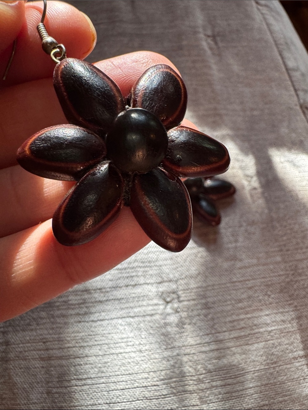 Handcrafted Black and Copper Flower Drop Earrings